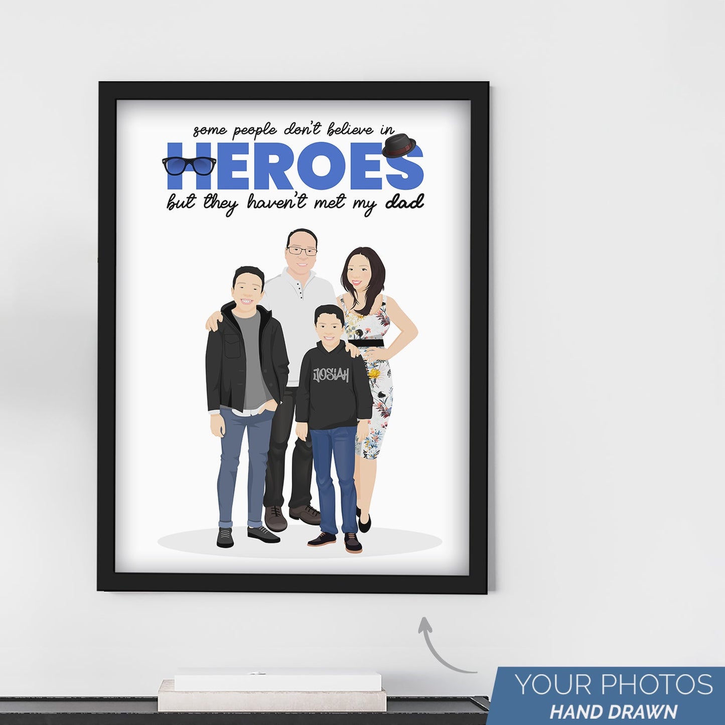 Custom Dad Hero Frame Personalized and Hand Drawn from Your Photo