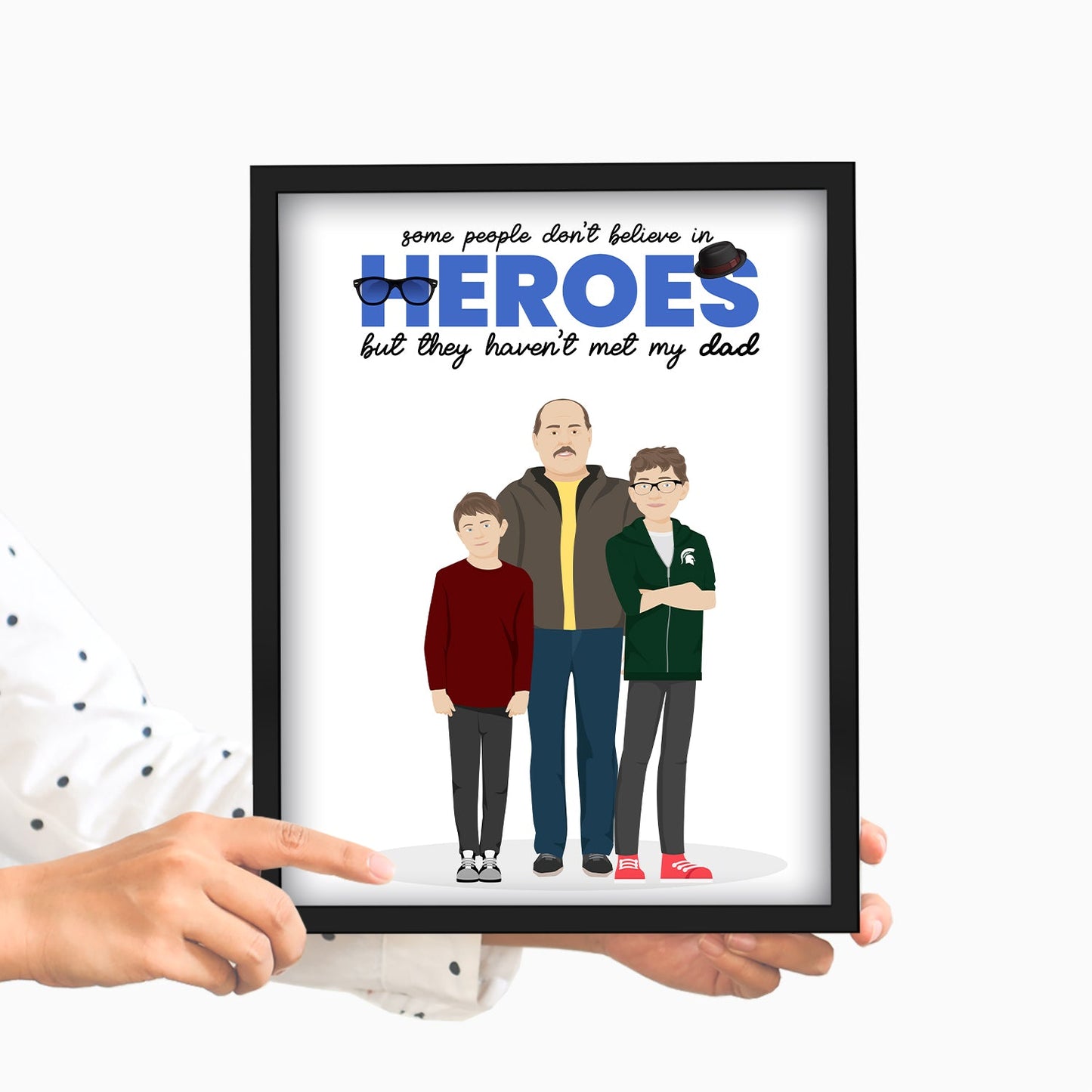 Custom Dad Hero Frame Personalized and Hand Drawn from Your Photo