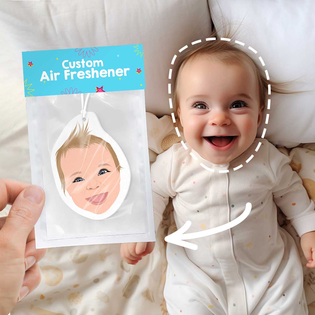 Custom Baby Face Air Freshener Hand Drawn from Photo, Personalized Hanging Baby Face Portrait Car Air Freshener Picture