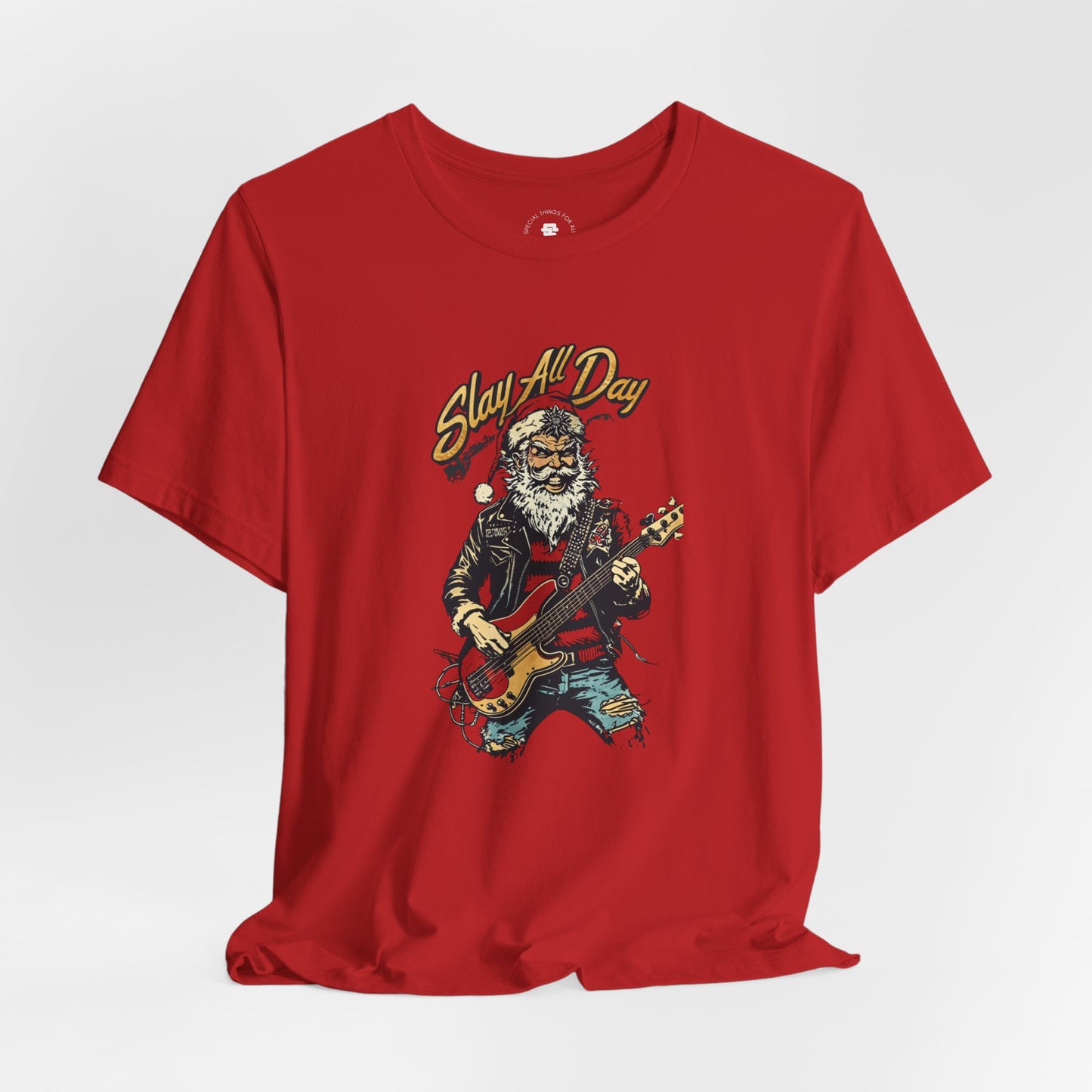 Santa Guitar Playing Metal Slay All Day Funny Christmas T-Shirt
