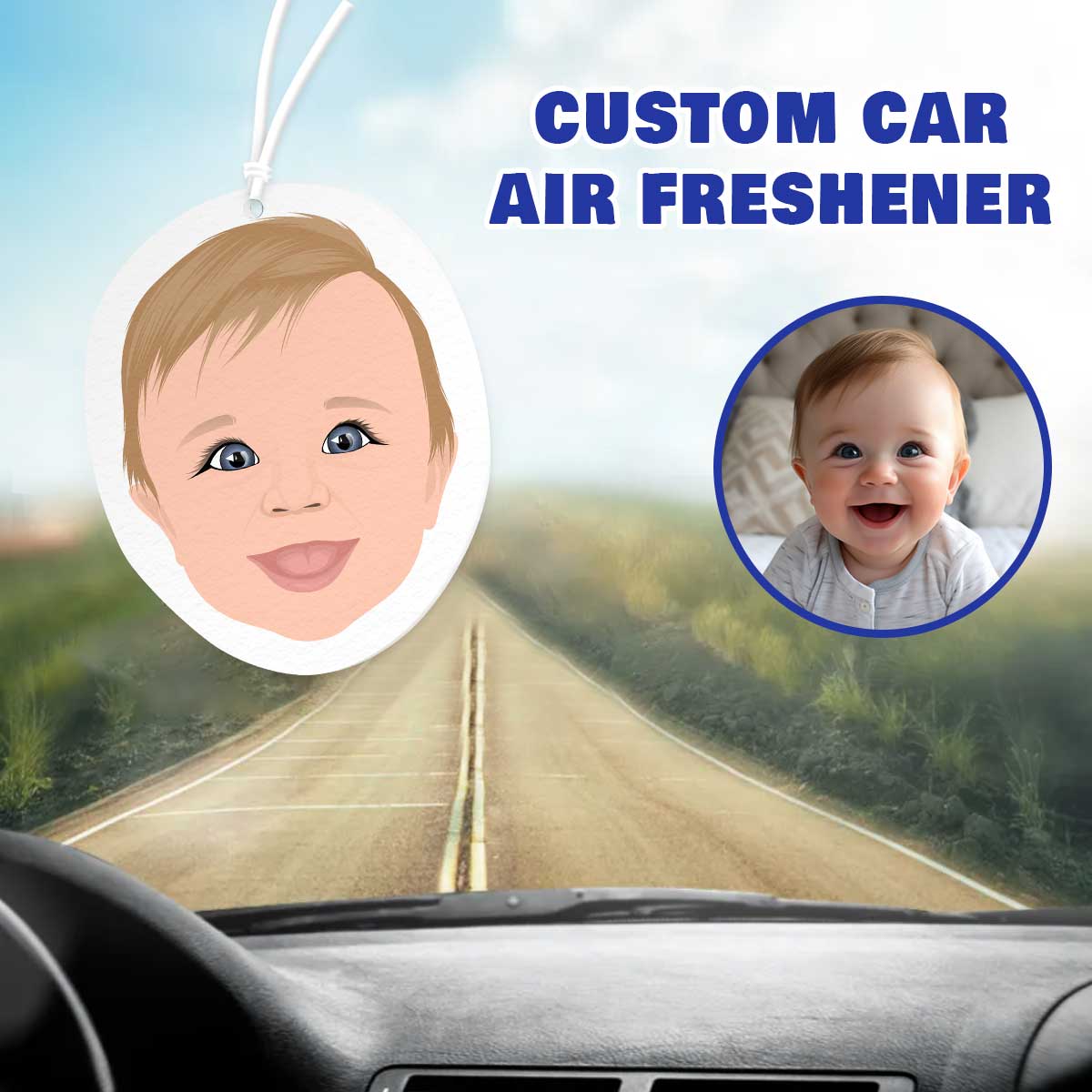 Custom Baby Face Air Freshener Hand Drawn from Photo, Personalized Hanging Baby Face Portrait Car Air Freshener Picture