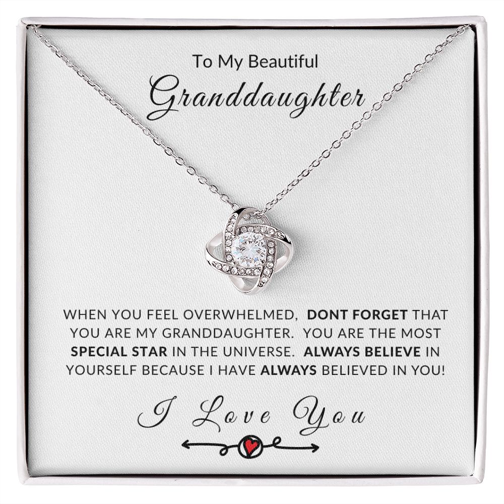 To My Granddaughter Always Believe In Yourself Love Knot Necklace