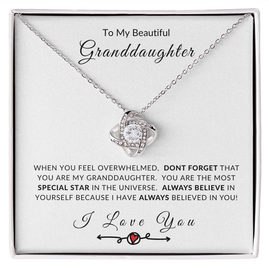 To My Granddaughter Always Believe In Yourself Love Knot Necklace