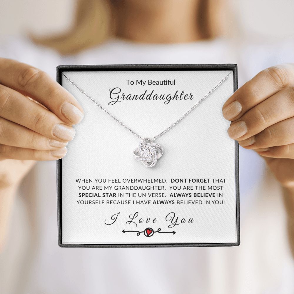 To My Granddaughter Always Believe In Yourself Love Knot Necklace