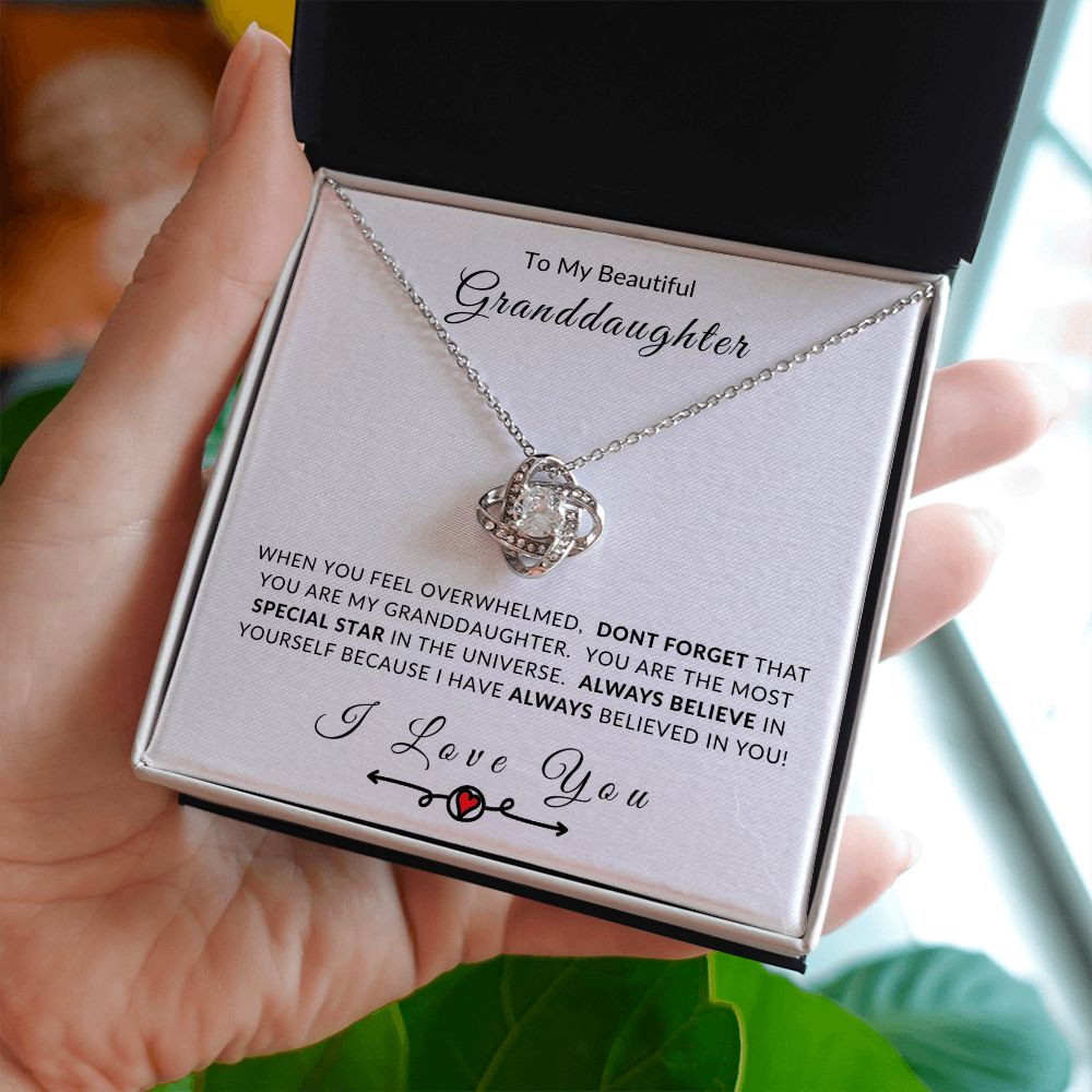 To My Granddaughter Always Believe In Yourself Love Knot Necklace