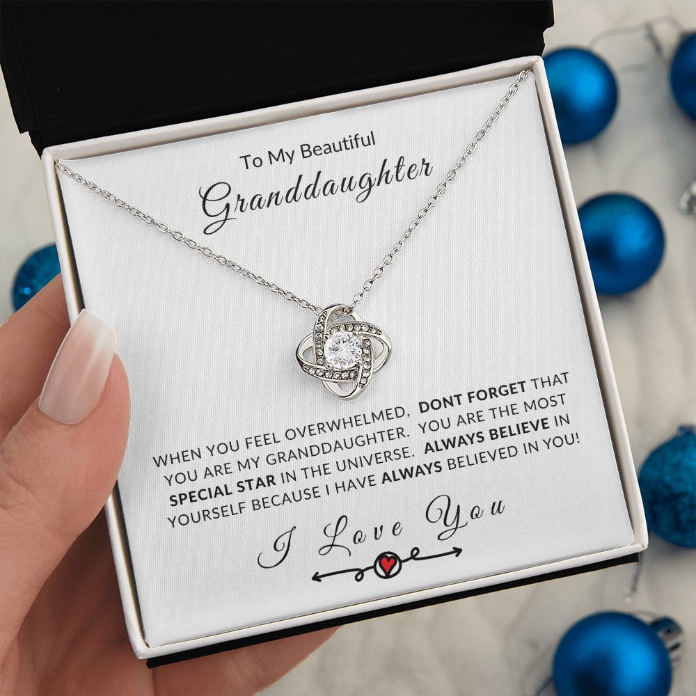 To My Granddaughter Always Believe In Yourself Love Knot Necklace