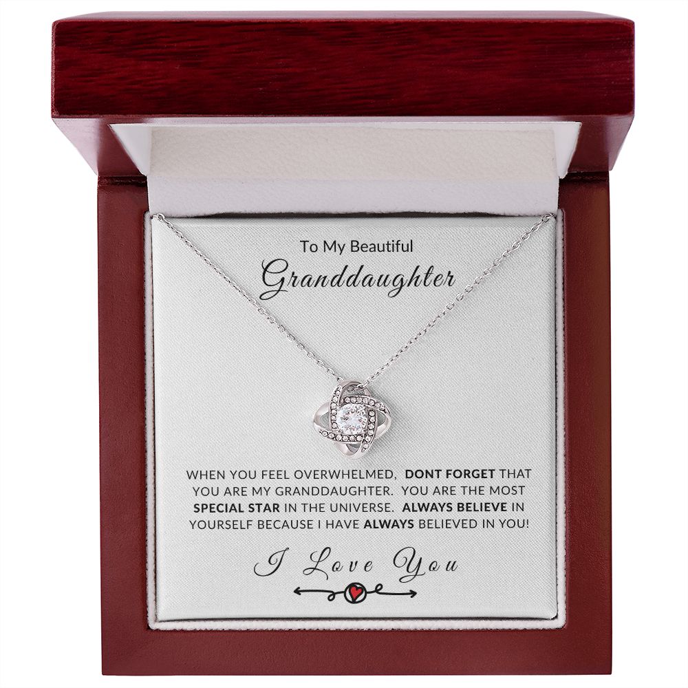 To My Granddaughter Always Believe In Yourself Love Knot Necklace