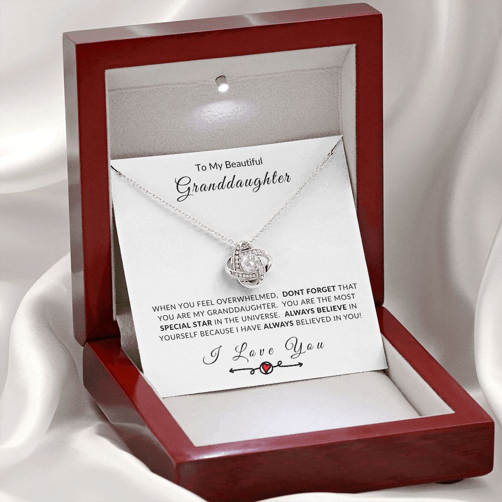 To My Granddaughter Always Believe In Yourself Love Knot Necklace