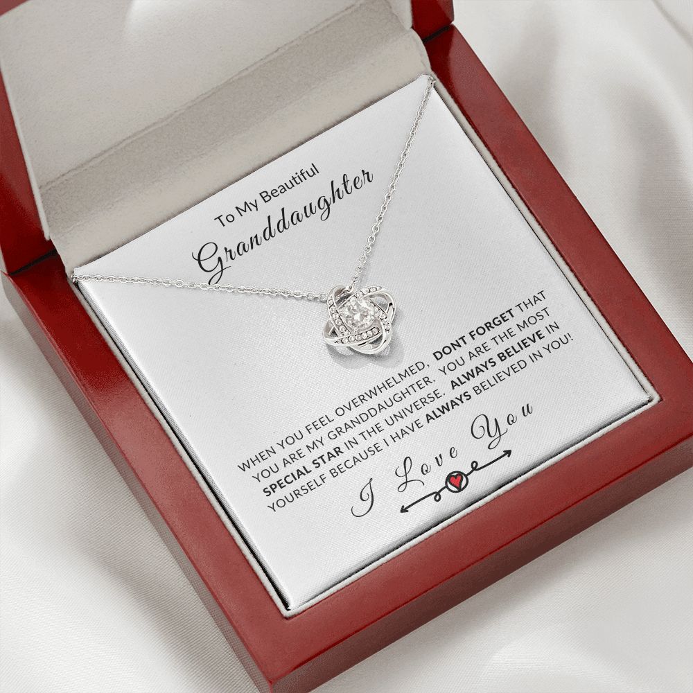 To My Granddaughter Always Believe In Yourself Love Knot Necklace