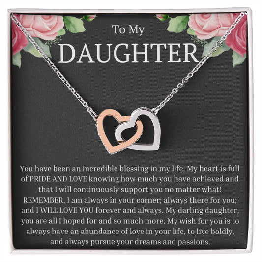 To My Daughter - You Are A Blessing Interlocking Hearts Necklace