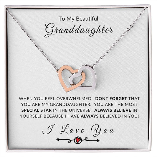 To MY Granddaughter Believe In Yourself Interlocking Hearts Necklace
