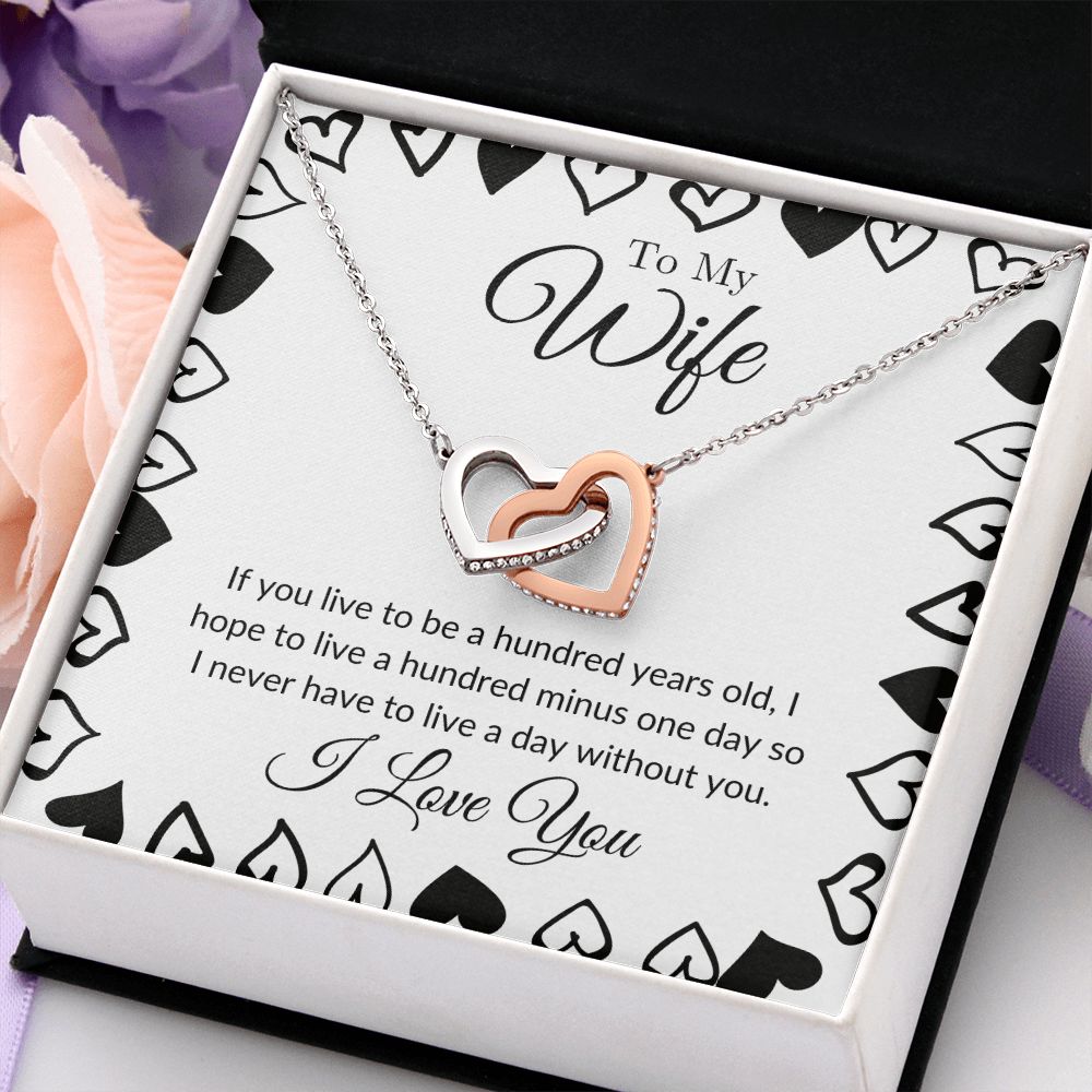 To My Wife - I Never Want to Live a Day Without You Interlocking Hearts Necklace