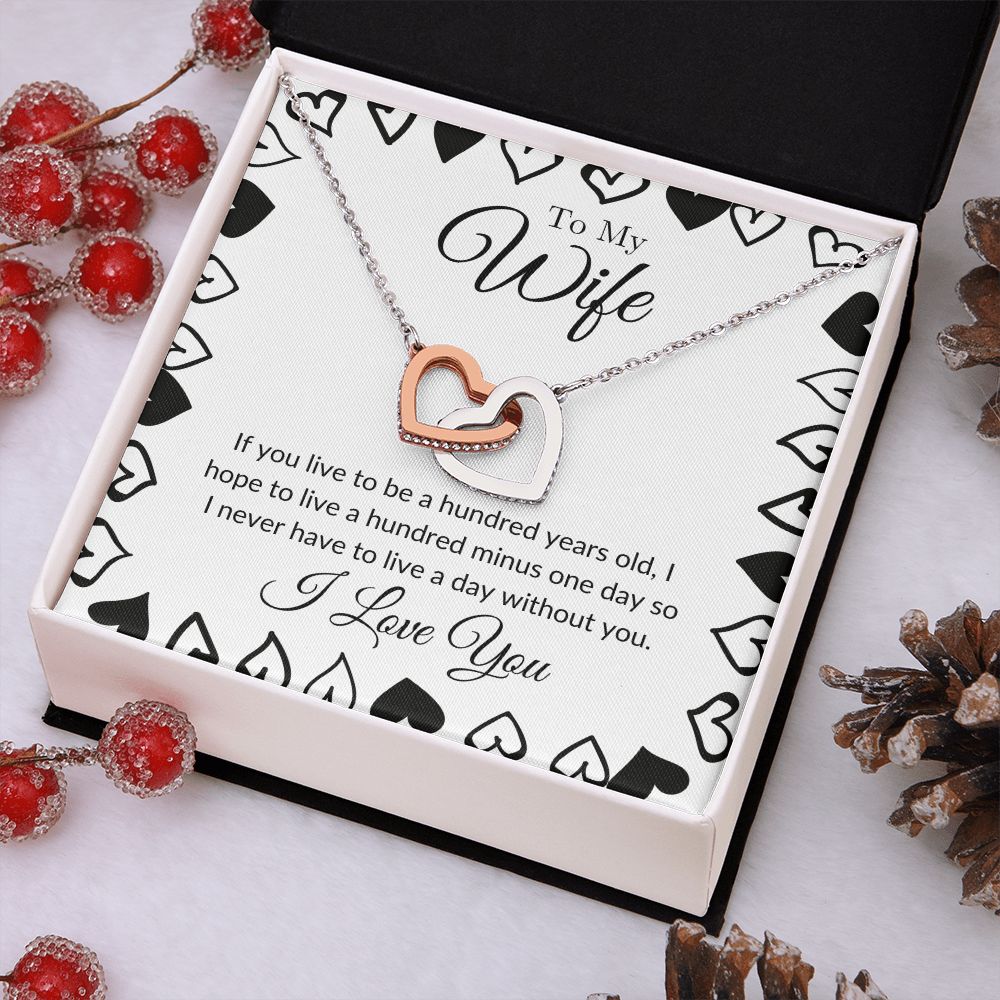 To My Wife - I Never Want to Live a Day Without You Interlocking Hearts Necklace