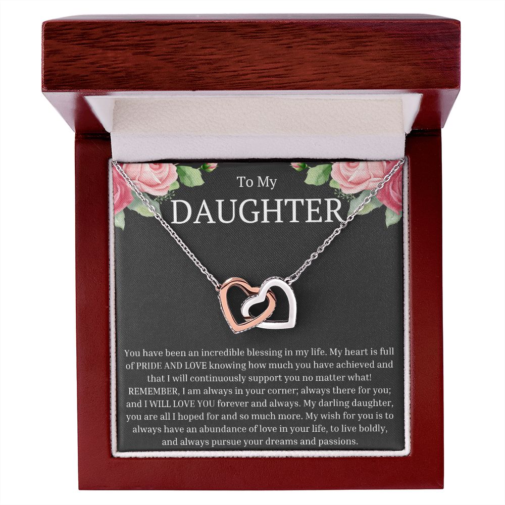 To My Daughter - You Are A Blessing Interlocking Hearts Necklace
