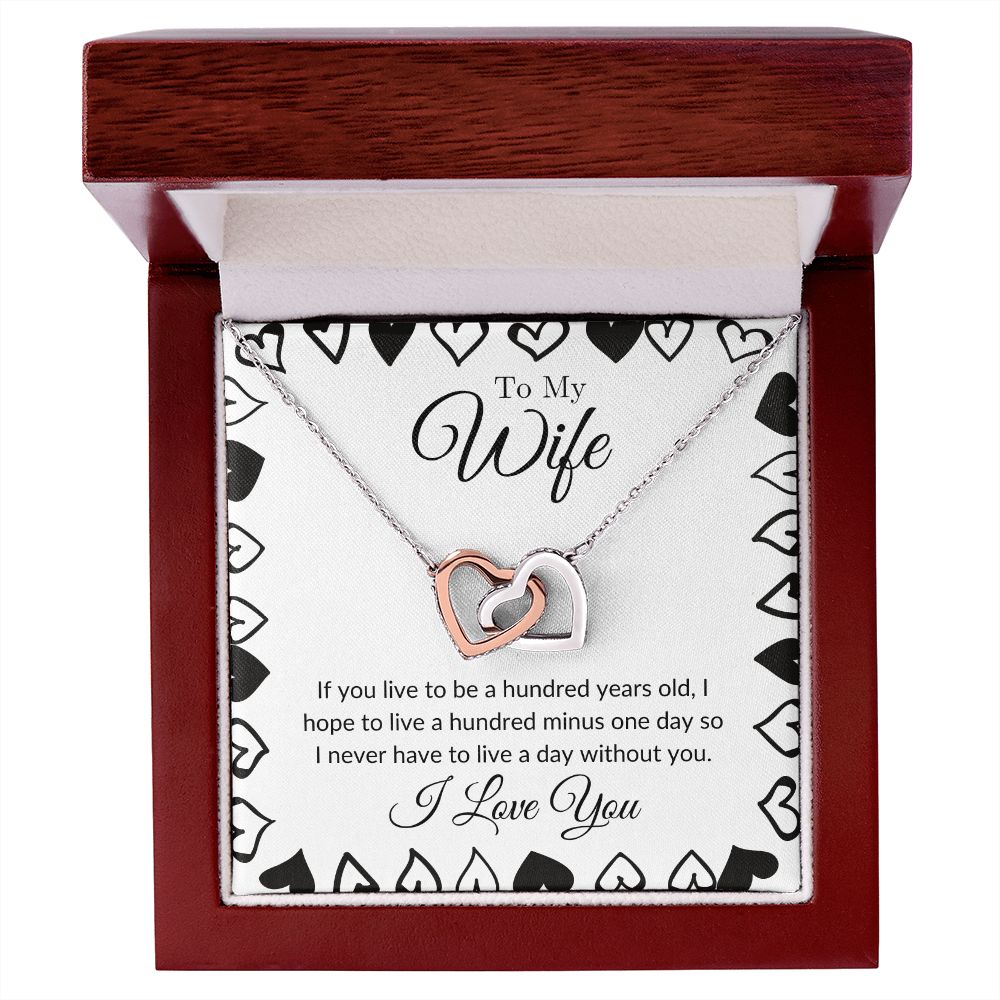 To My Wife - I Never Want to Live a Day Without You Interlocking Hearts Necklace