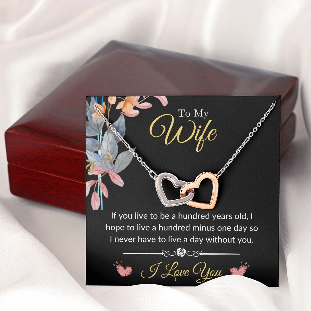 To My Wife - Never Want to Live a Day Without You Interlocking Hearts Necklace