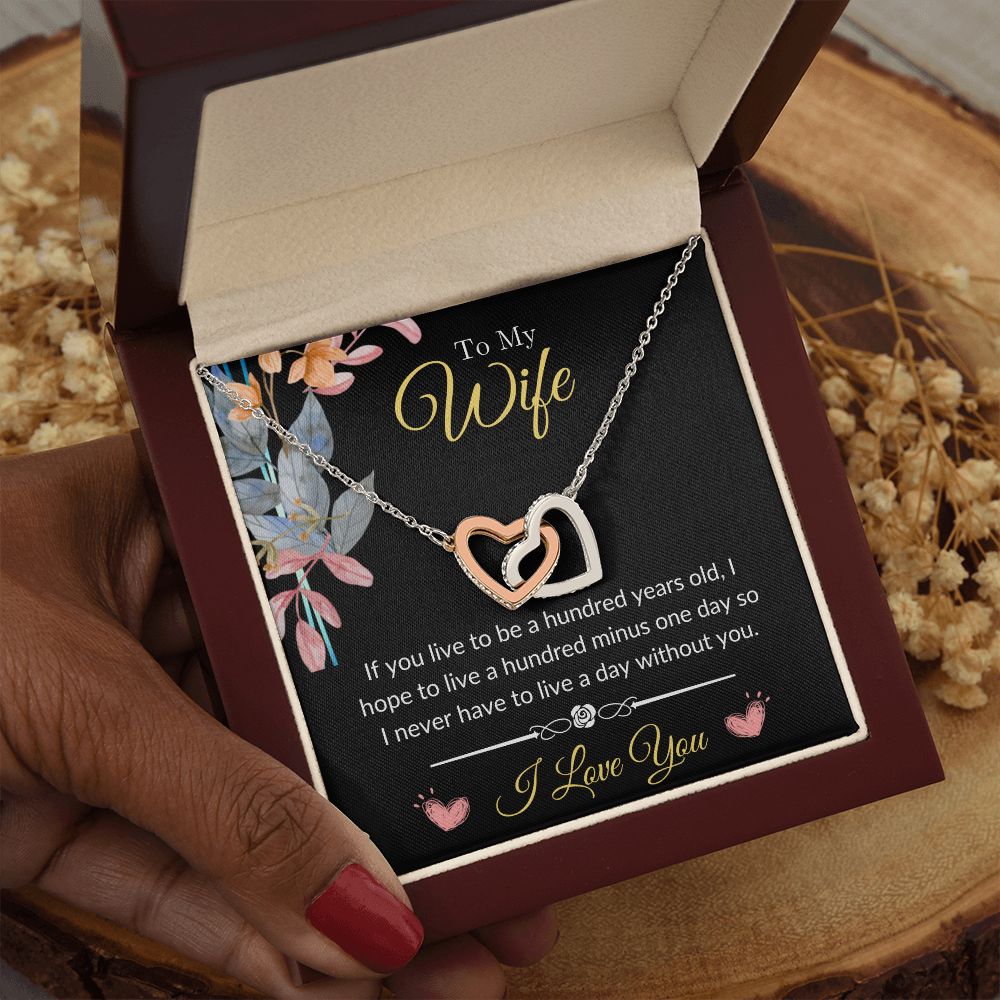 To My Wife - Never Want to Live a Day Without You Interlocking Hearts Necklace