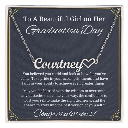 Graduation Name Necklace for Graduating Female - Congratulations!