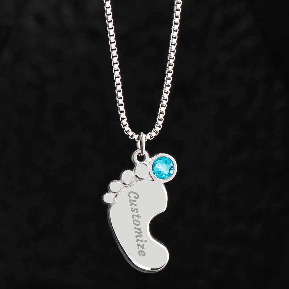 To Mom Engraved Baby Foot Birthstone Necklace - Choose How Many Feet Charms up to 4