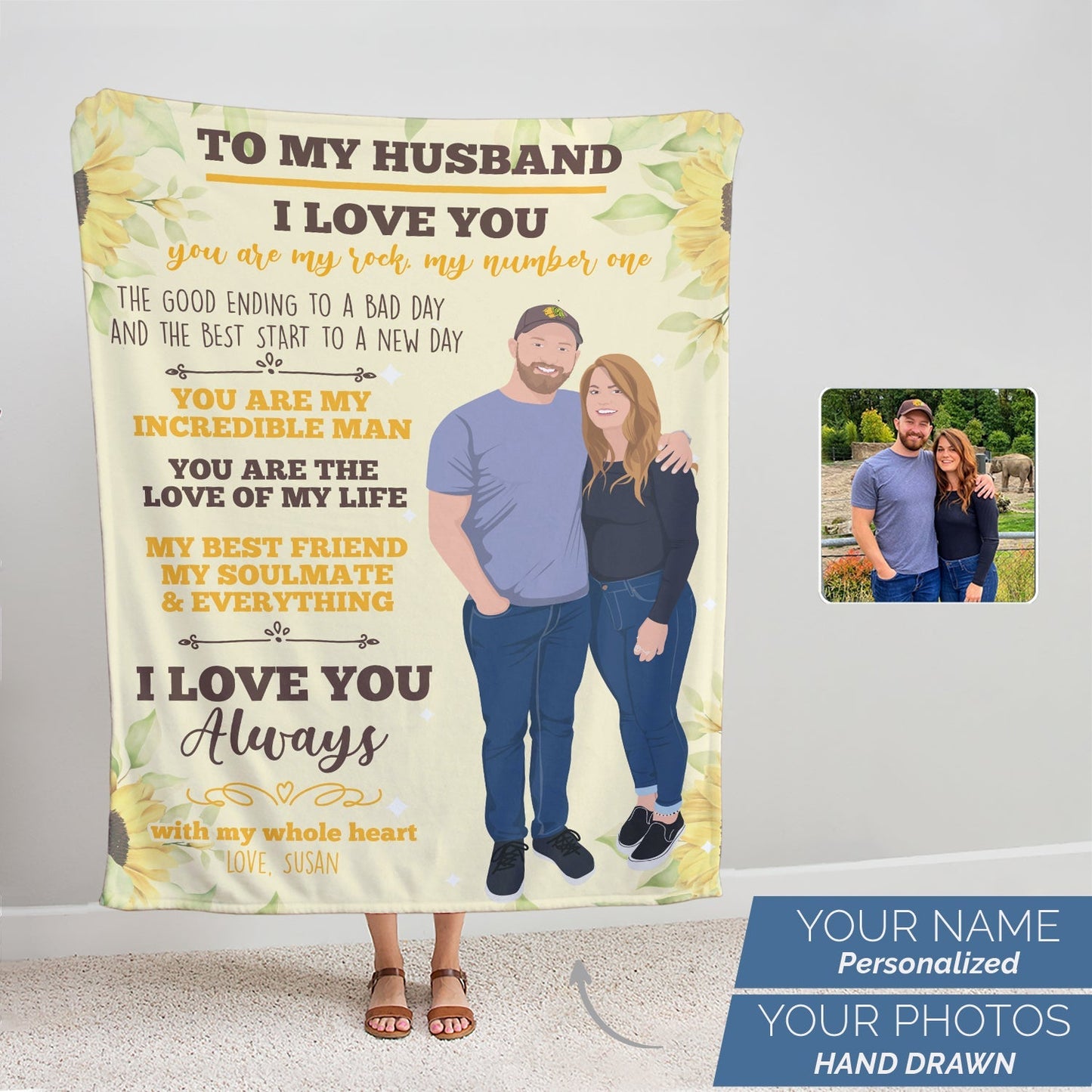 Custom Name Blanket Personalized To My Husband with photo for Valentine's Day