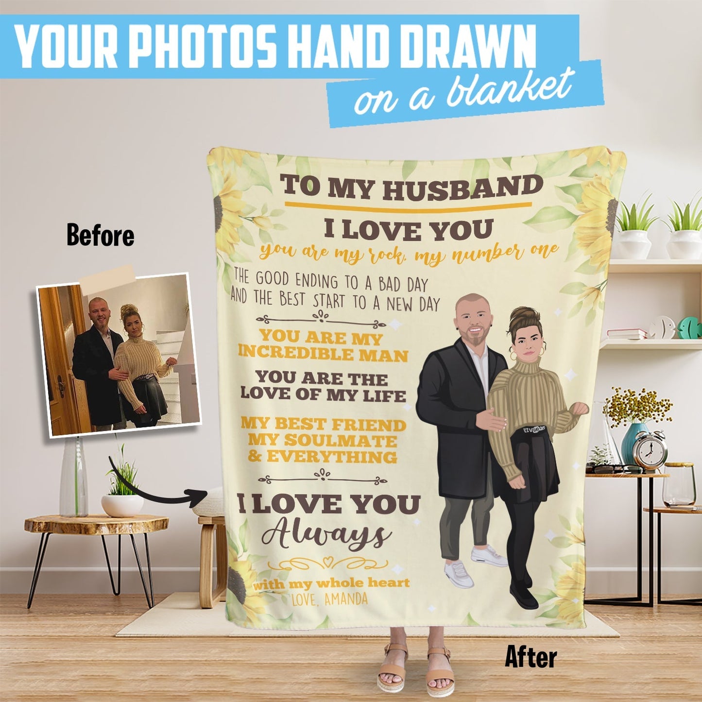 Custom Name Blanket Personalized To My Husband with photo for Valentine's Day