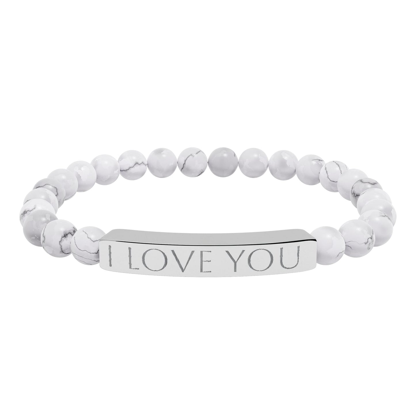 Engraved Natural Stone Stretch Bracelet Personalized Jewelry Gift