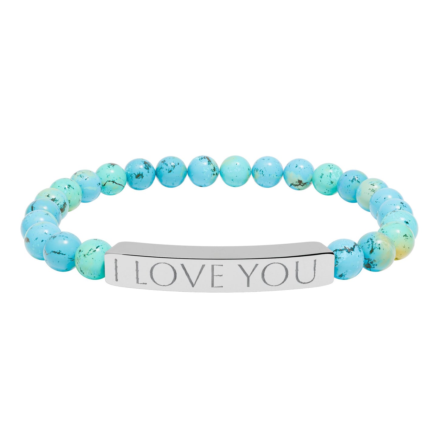 Engraved Natural Stone Stretch Bracelet Personalized Jewelry Gift