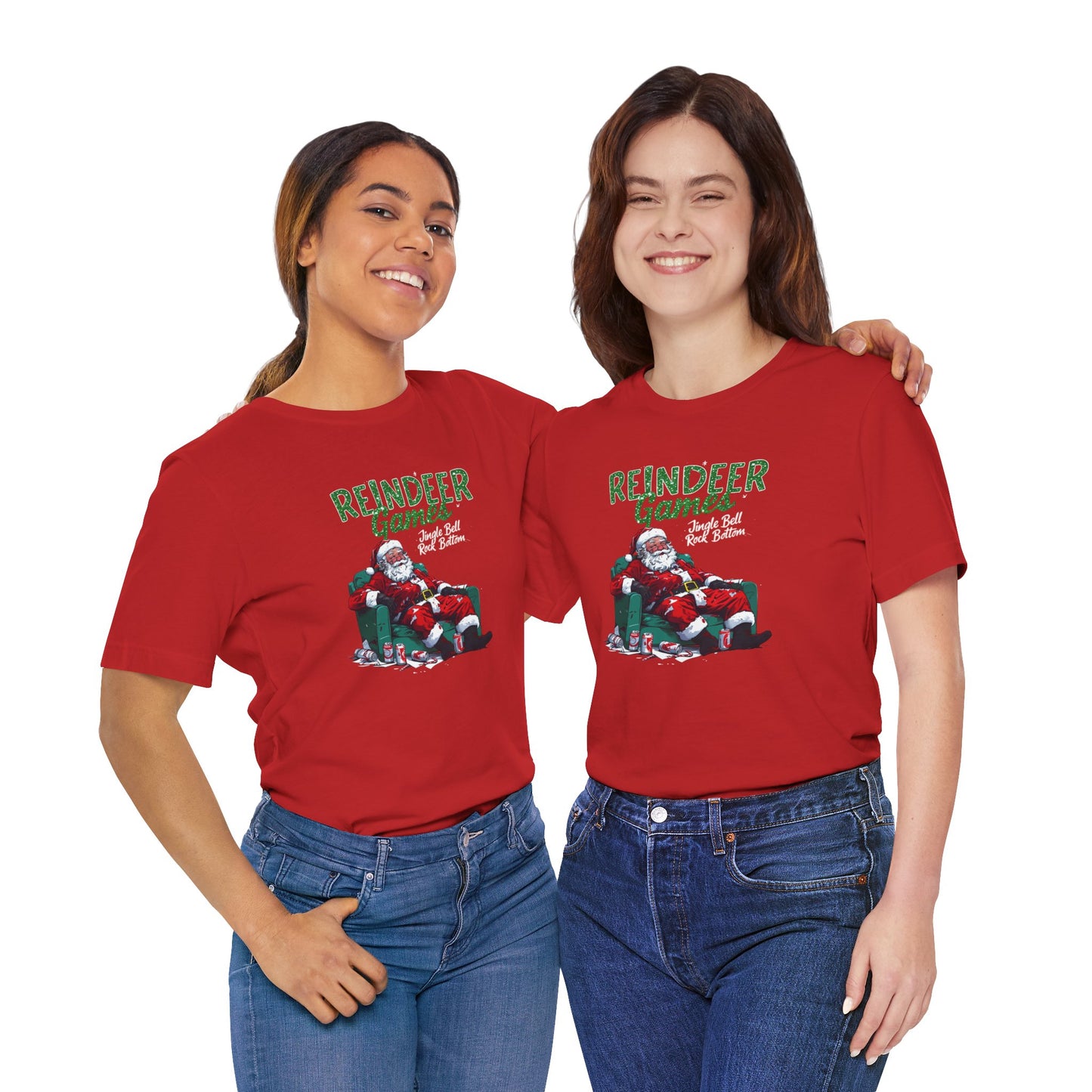 Drunken Santa Claus Reindeer Games Jingle Bell Rock Bottom Funny Christmas T-Shirt