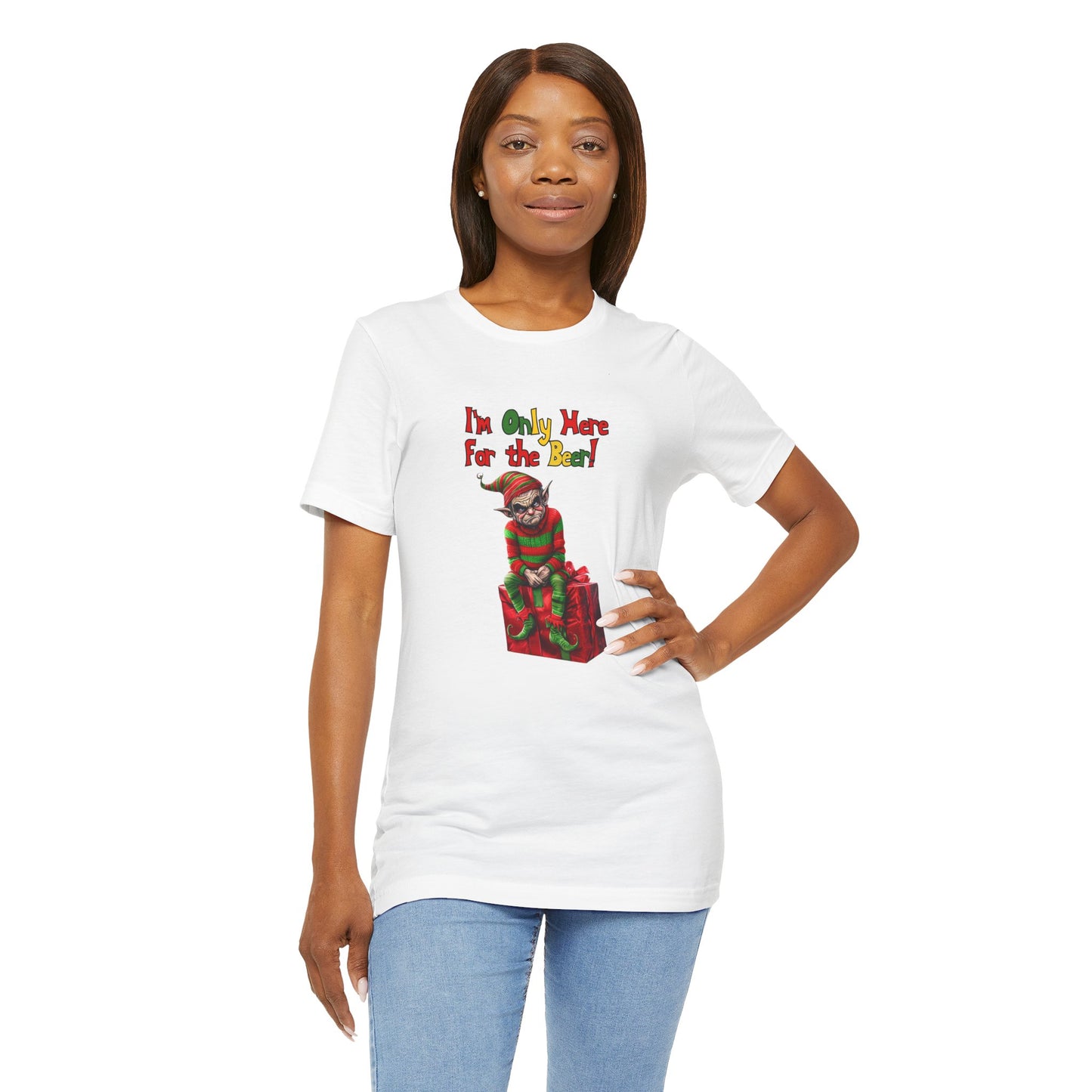 Funny Christmas T-Shirt I'm Only Here for the Beer Elf Shirt