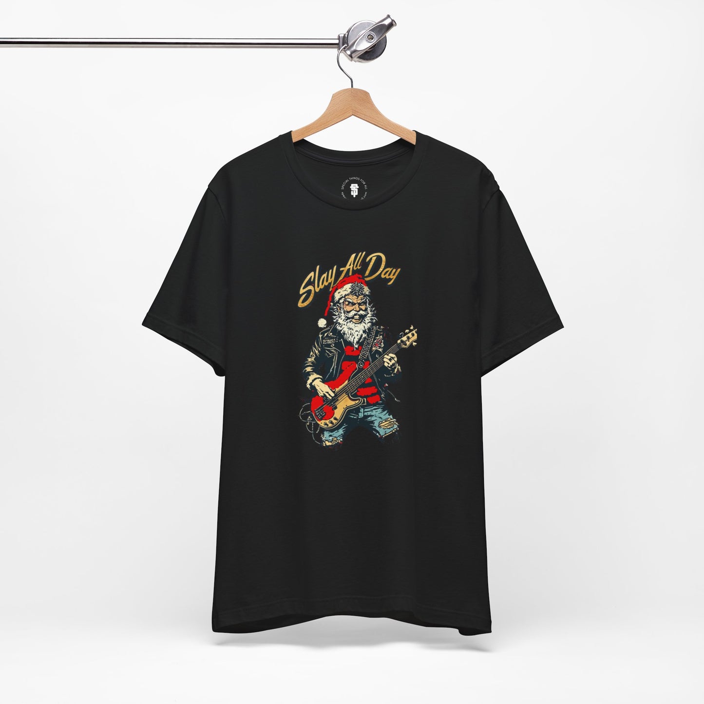 Santa Guitar Playing Metal Slay All Day Funny Christmas T-Shirt