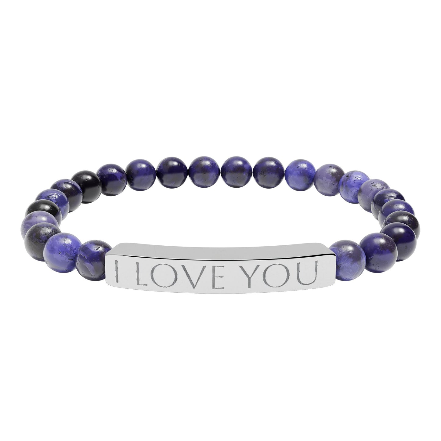 Engraved Natural Stone Stretch Bracelet Personalized Jewelry Gift