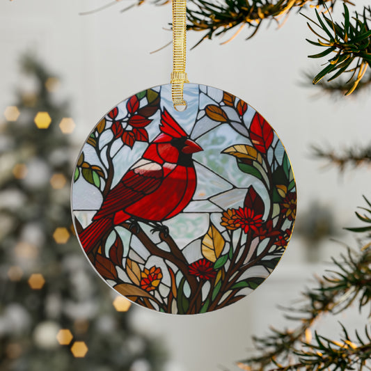 Faux Stained Glass Cardinal Memorial Acrylic Ornament