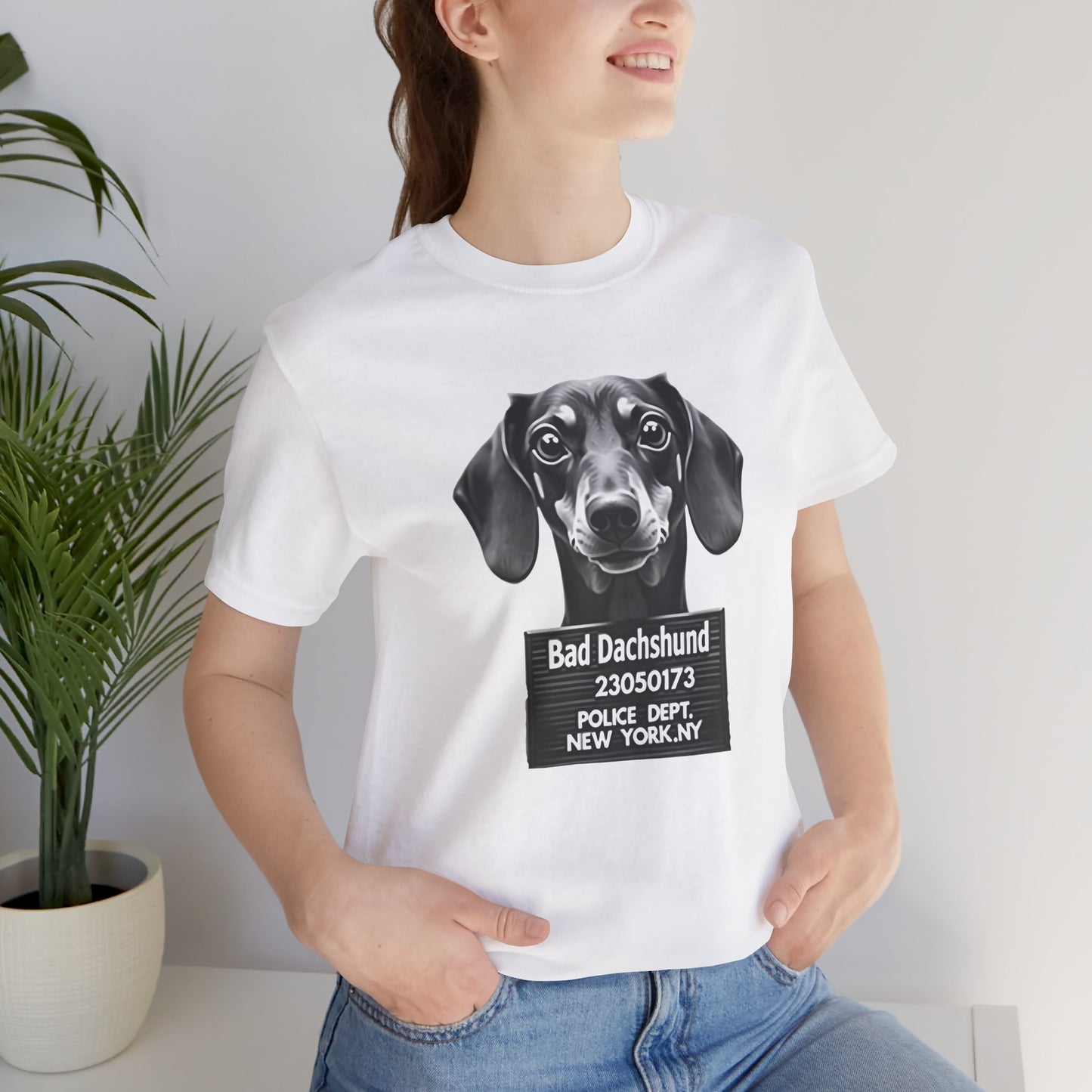 Funny Bad Dachshund Mugshot T-Shirt