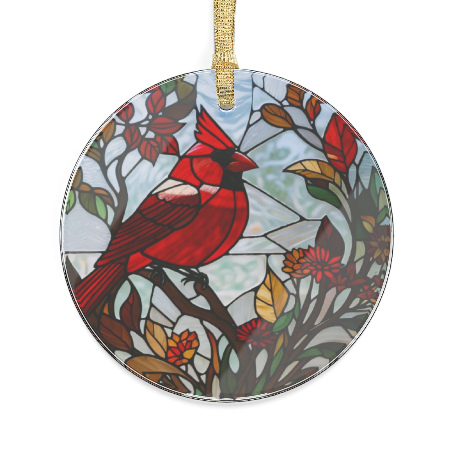 Faux Stained Glass Cardinal Memorial Acrylic Ornament