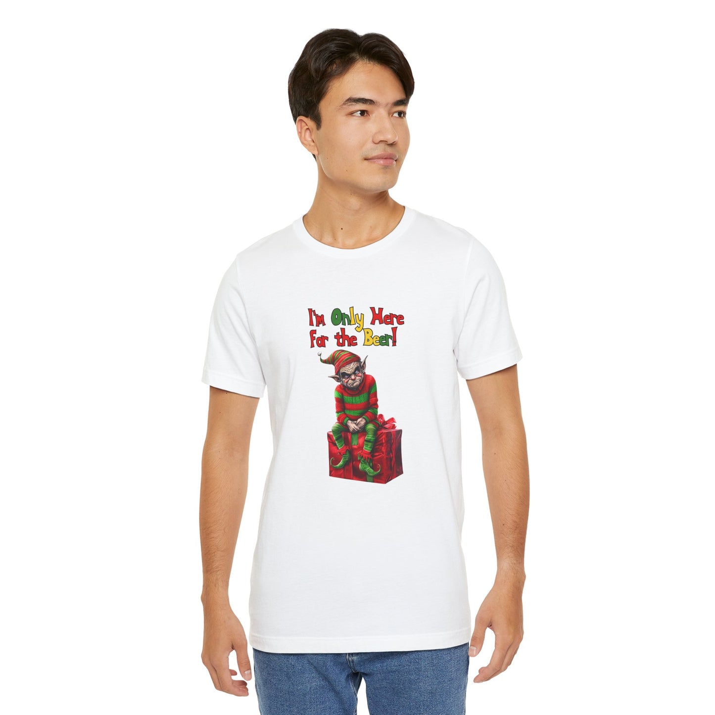 Funny Christmas T-Shirt I'm Only Here for the Beer Elf Shirt