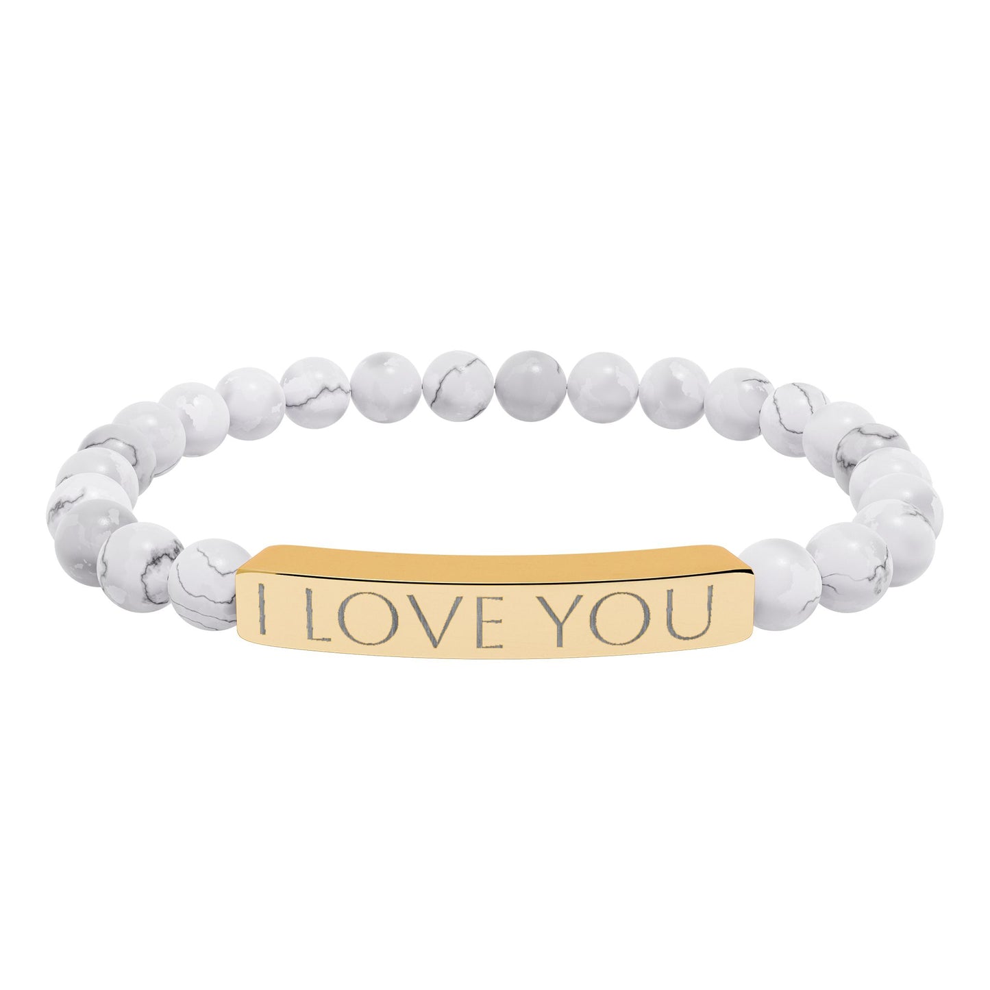 Engraved Natural Stone Stretch Bracelet Personalized Jewelry Gift