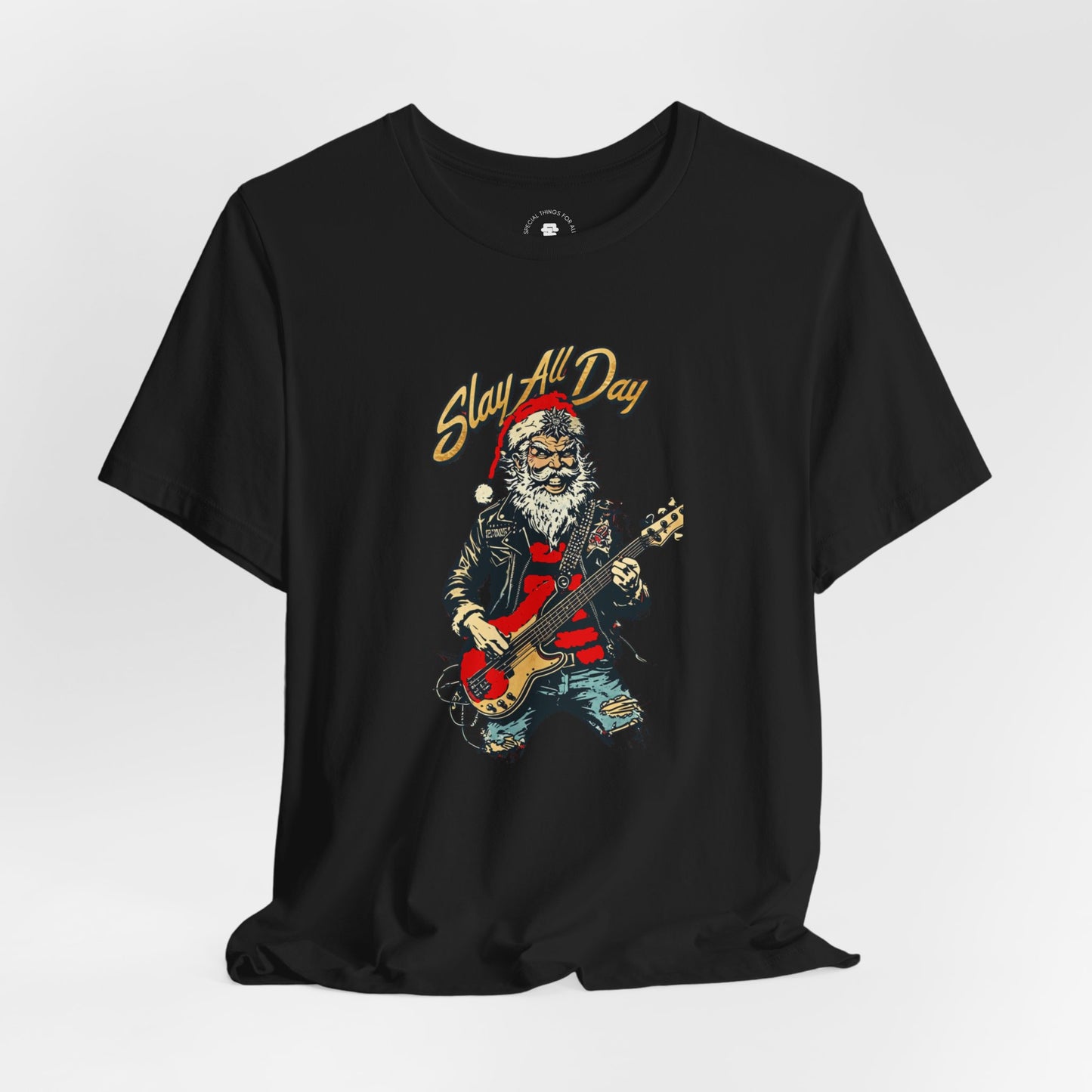 Santa Guitar Playing Metal Slay All Day Funny Christmas T-Shirt