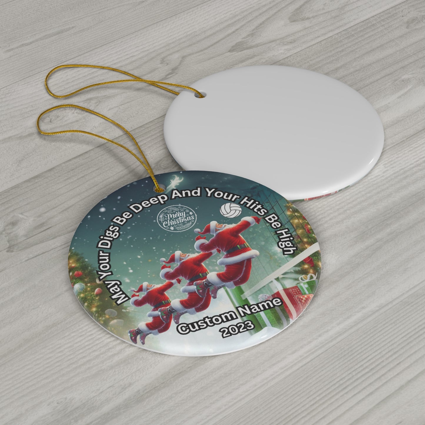 Spiking Santa Ceramic Volleyball Ornament