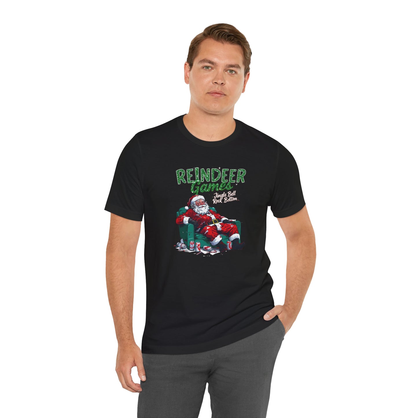 Drunken Santa Claus Reindeer Games Jingle Bell Rock Bottom Funny Christmas T-Shirt