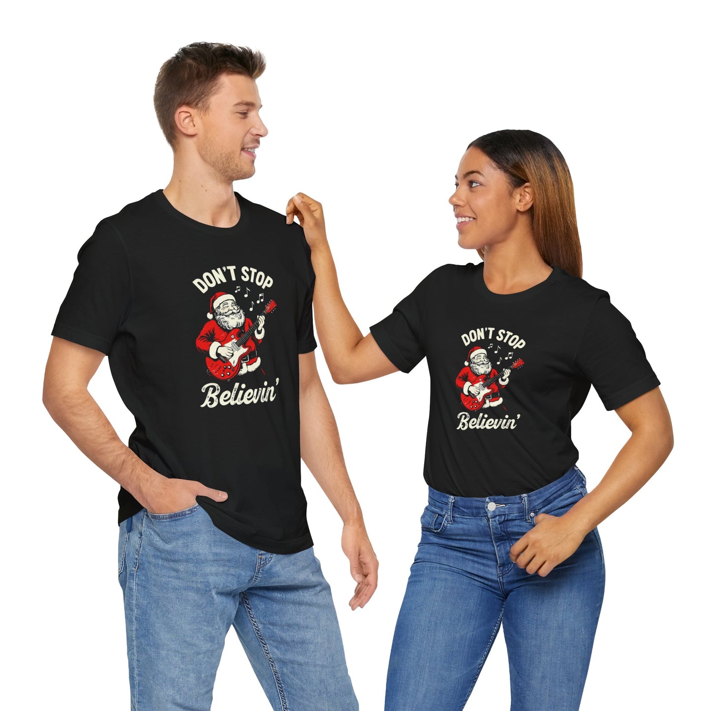 Santa Guitar Playing Don't Stop Believin' Funny Christmas T-Shirt