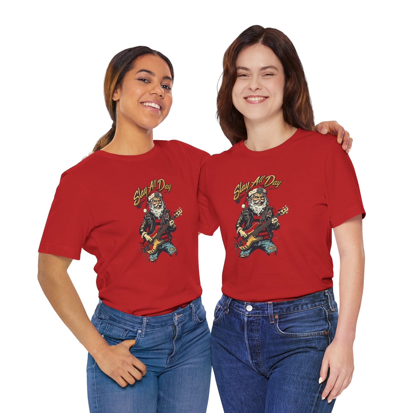 Santa Guitar Playing Metal Slay All Day Funny Christmas T-Shirt