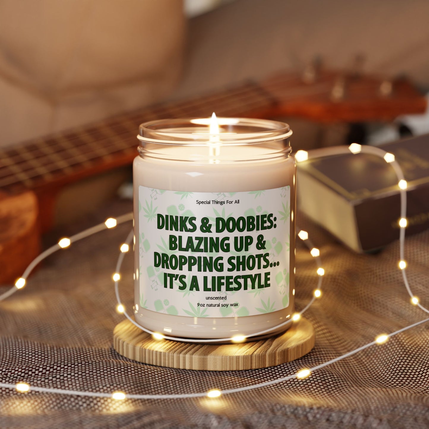 Dinks & Doobies Blazing Up & Dropping Shots Pickleball and Pot Humorous Candle