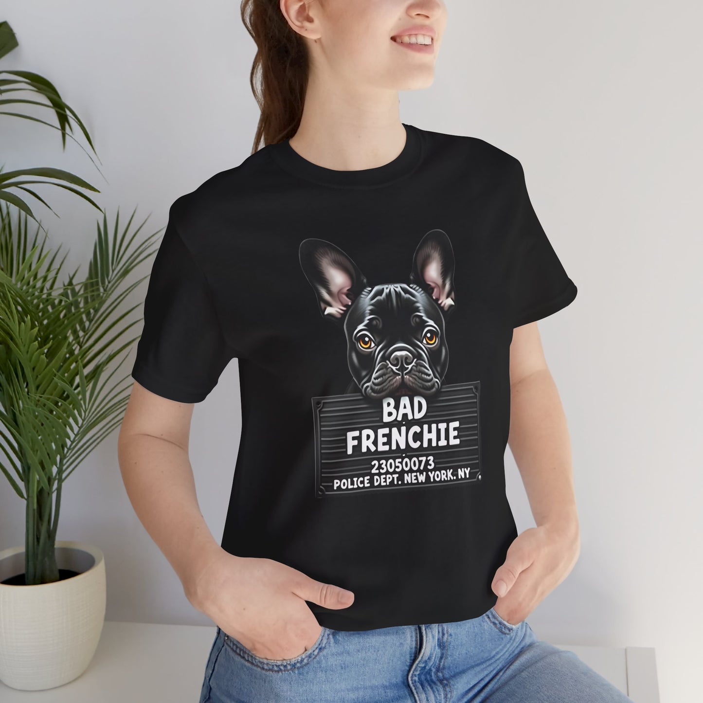Funny Bad Frenchie Mugshot T-Shirt