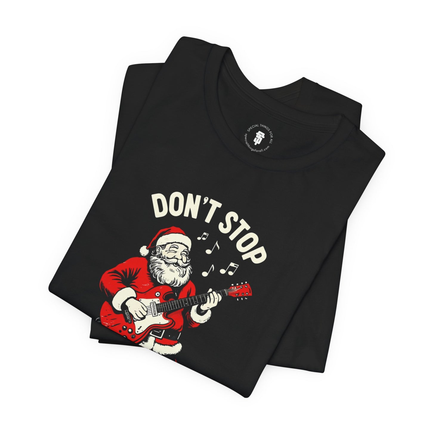 Santa Guitar Playing Don't Stop Believin' Funny Christmas T-Shirt