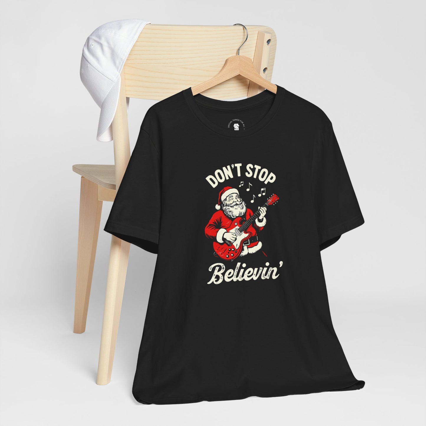 Santa Guitar Playing Don't Stop Believin' Funny Christmas T-Shirt