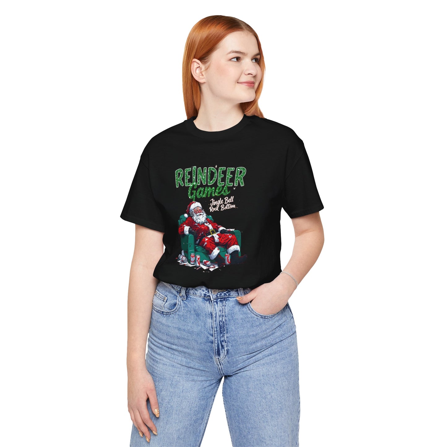 Drunken Santa Claus Reindeer Games Jingle Bell Rock Bottom Funny Christmas T-Shirt