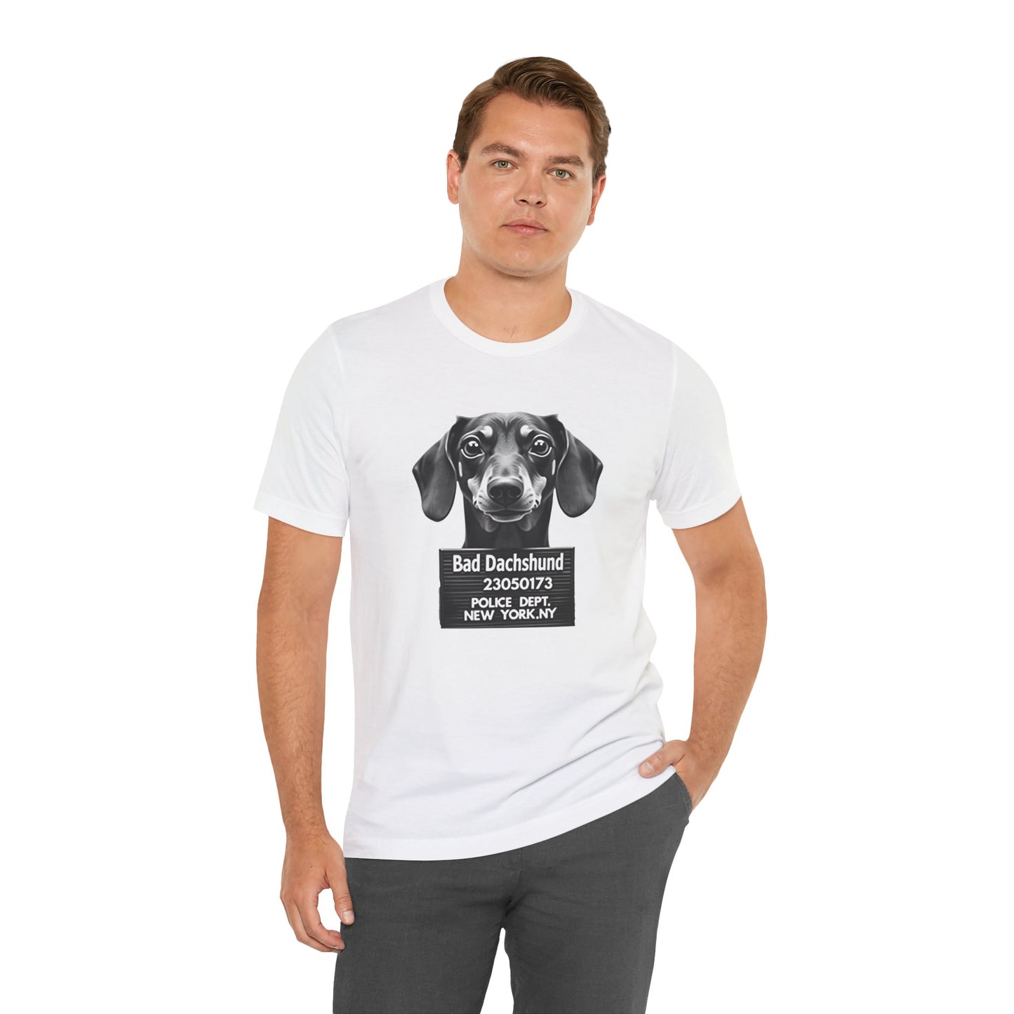 Funny Bad Dachshund Mugshot T-Shirt