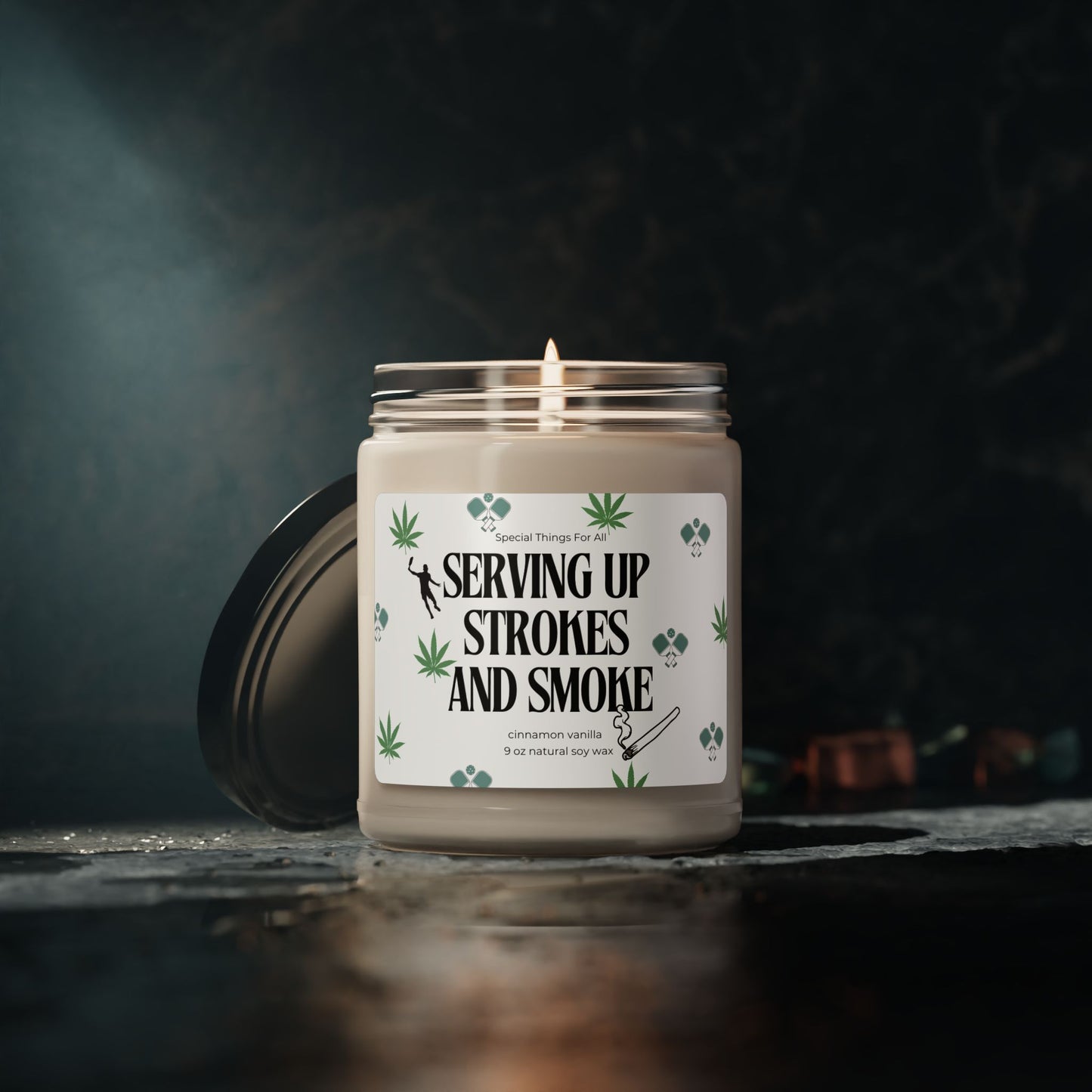 Pickleball and Pot Serving Up Strokes and Smoke Humorous Candle