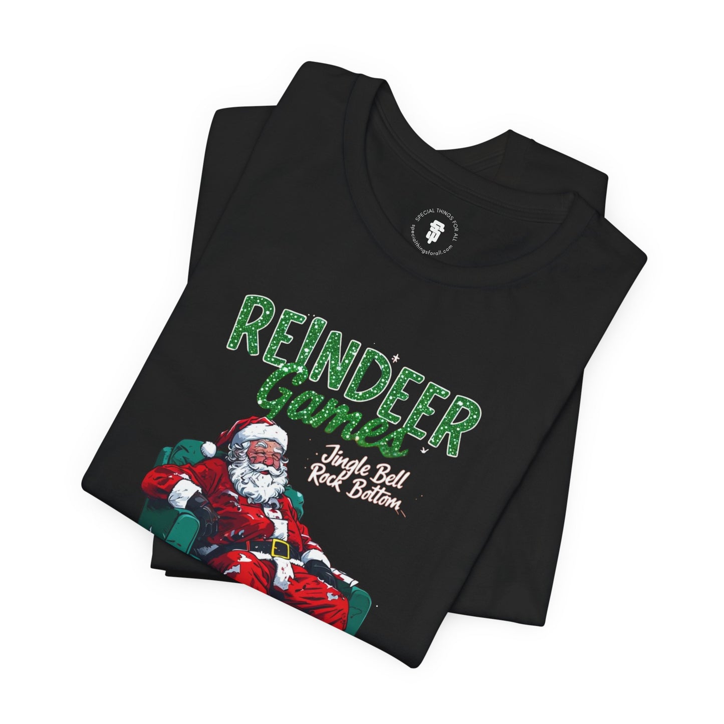 Drunken Santa Claus Reindeer Games Jingle Bell Rock Bottom Funny Christmas T-Shirt