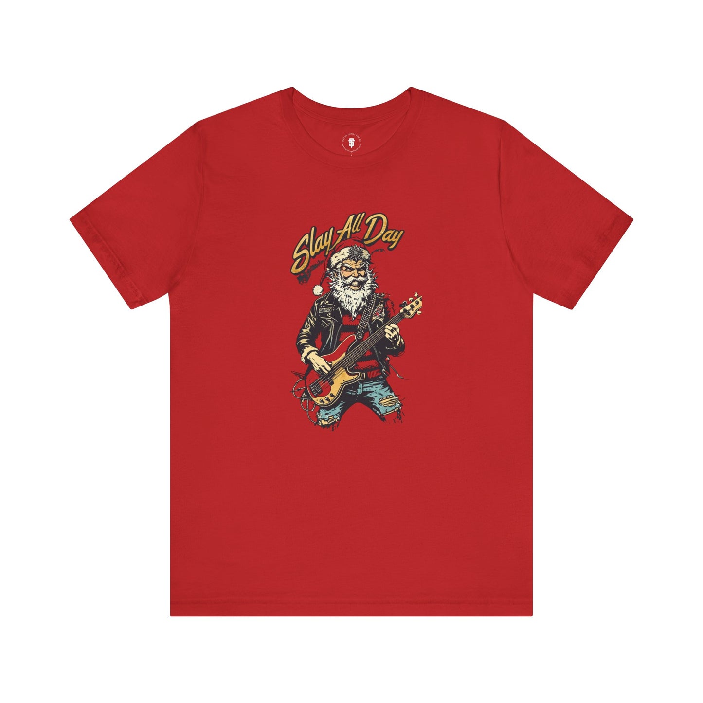 Santa Guitar Playing Metal Slay All Day Funny Christmas T-Shirt
